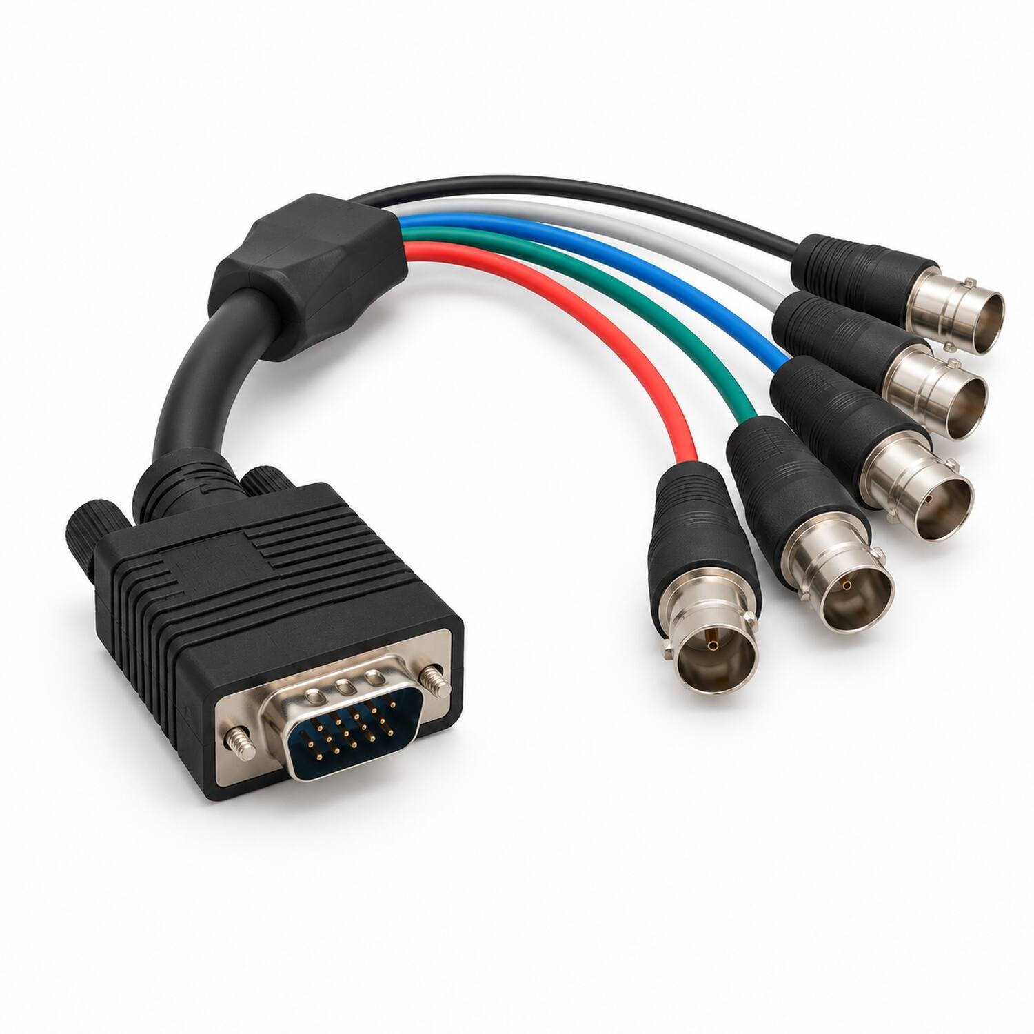 Angle. Sanoxy - 1ft VGA HD15 Male to 5-BNC RGBHV Female Monitor Cable - Black.