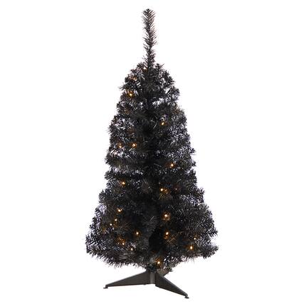 Front. BreeBe - 3’ Black Artificial Christmas Tree with 50 LED Lights 118 - Black.