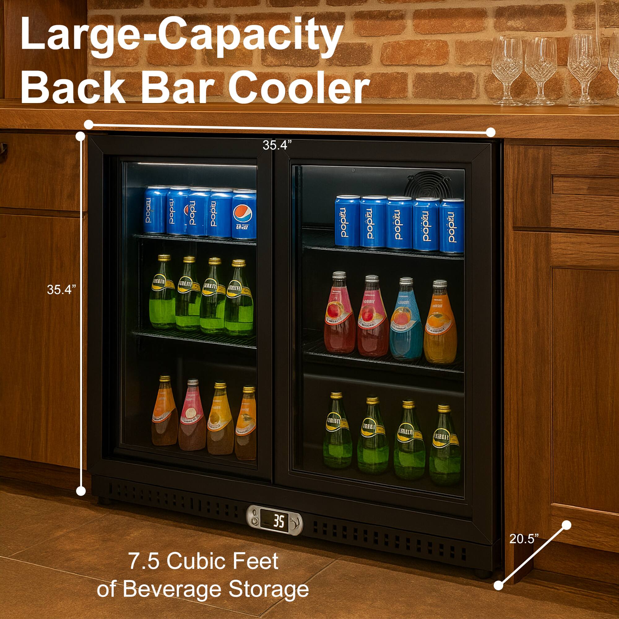 Large-Capacity Back Bar Cooler

35.4"  
35.4"  
20.5"

7.5 Cubic Feet of Beverage Storage
