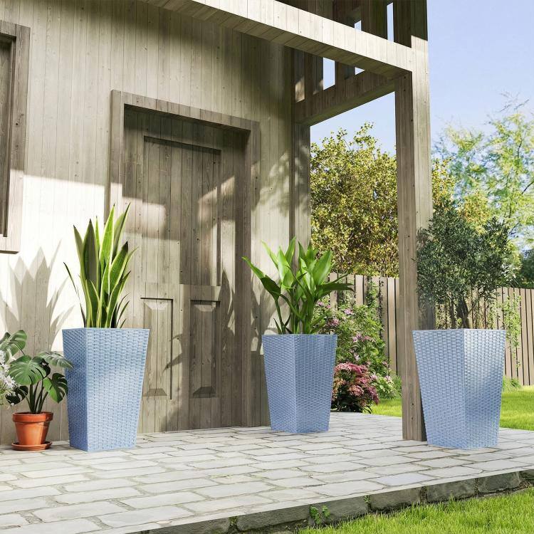 Alt View 2. PULUZ - Tall Planters for Outdoor Plants Set of 3, 24 In Taper Planters with Drainage Holes, Rattan Decor Plant Pots - Light Gray.