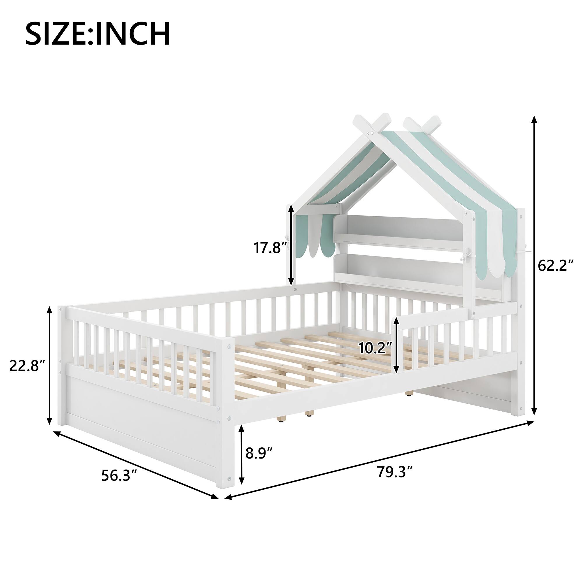 SIZE: INCH  
17.8" 62.2" 22.8" 10.2" 56.3" 8.9" 79.3"
