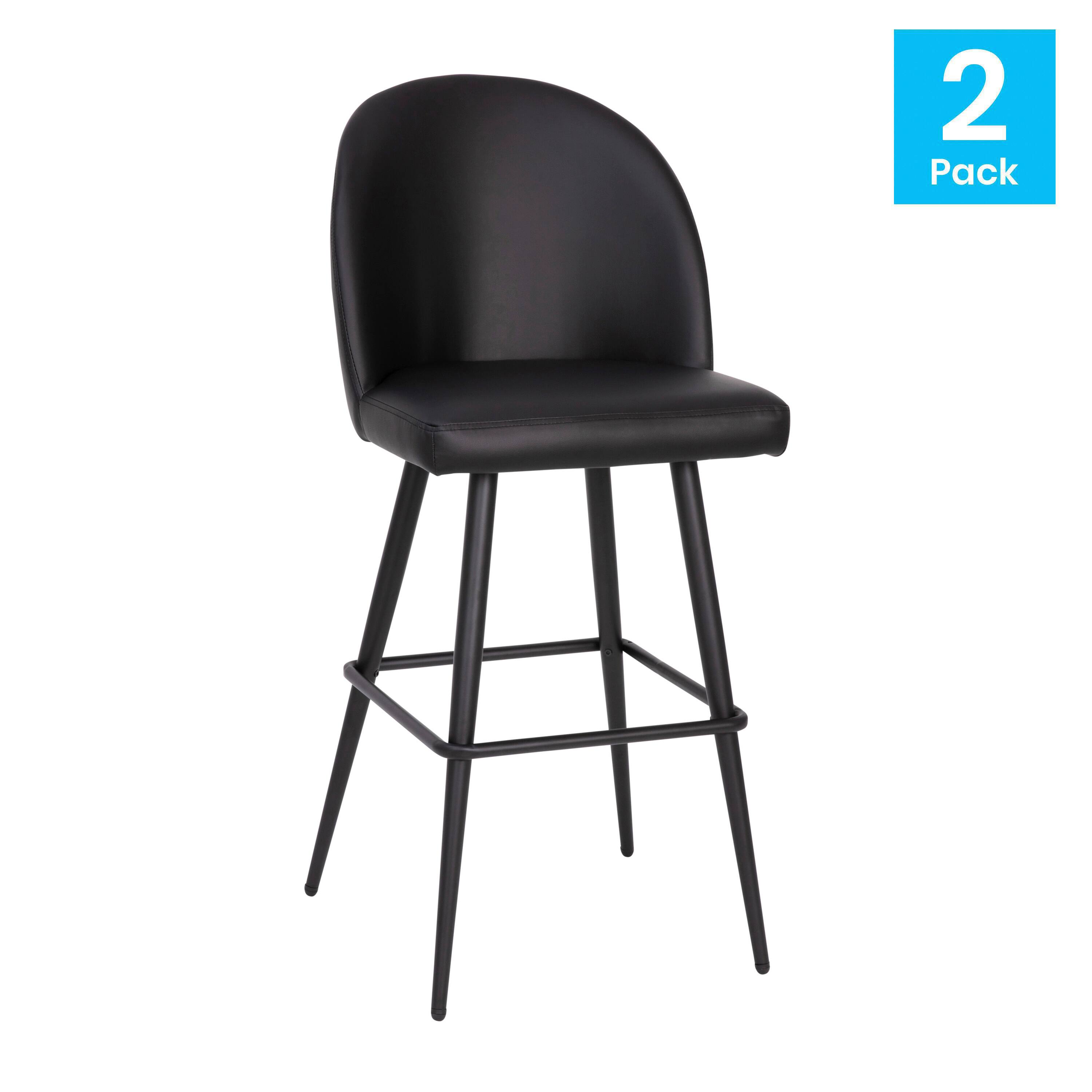 Alt View 2. Emma + Oliver - Leta Modern Upholstered Dining Stools with Contoured Backs & Powder Coated Steel Legs with Floor Glides - Set of 2 - Black Faux Leather.