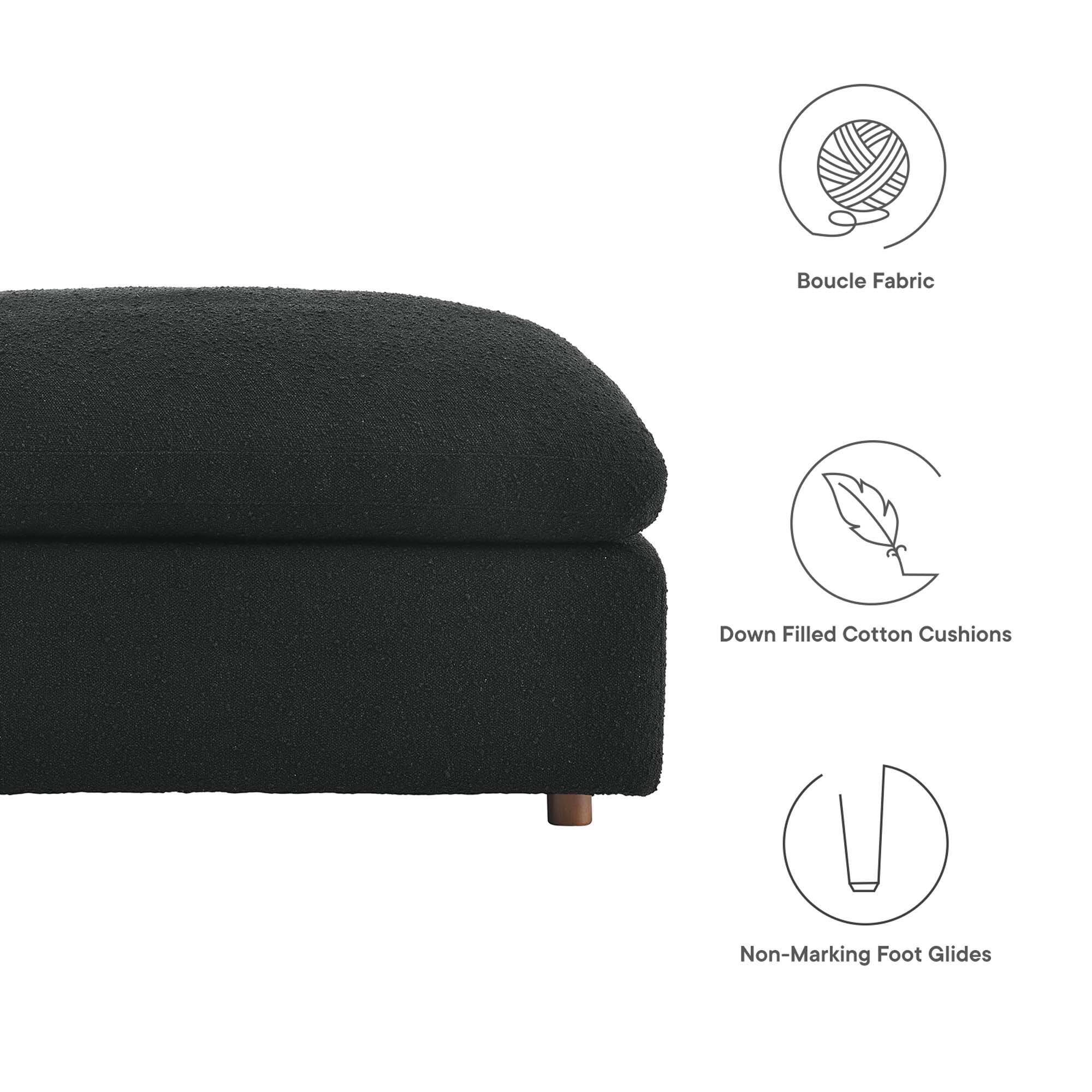 Boucle Fabric  
Down Filled Cotton Cushions  
Non-Marking Foot Glides