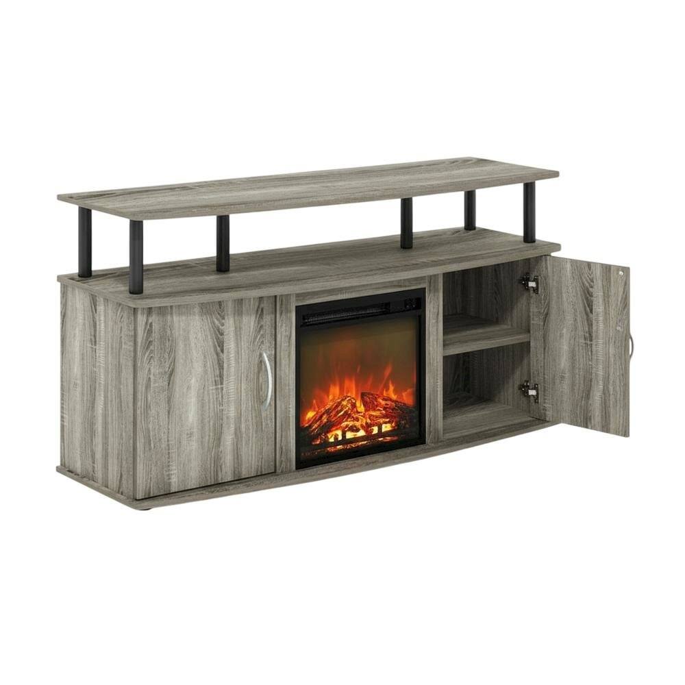 Front. FurniFact - Gray Fireplace Entertainment Center with Storage Cabinets for TVs up to 55 Inch - Gray.