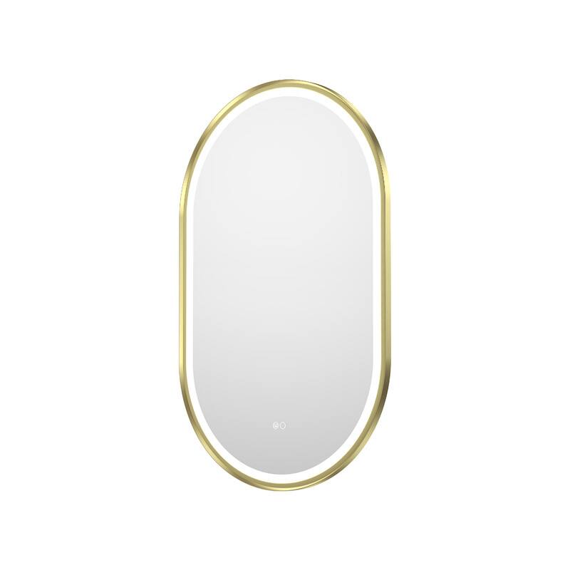 Alt View 4. WELLFOR - 20" x 36" Oval Framed LED Bathroom Vanity Mirror with Anti-Fog, Wall-Mounted Bathroom Mirror with Front and Backlit LED - Brushed Gold.