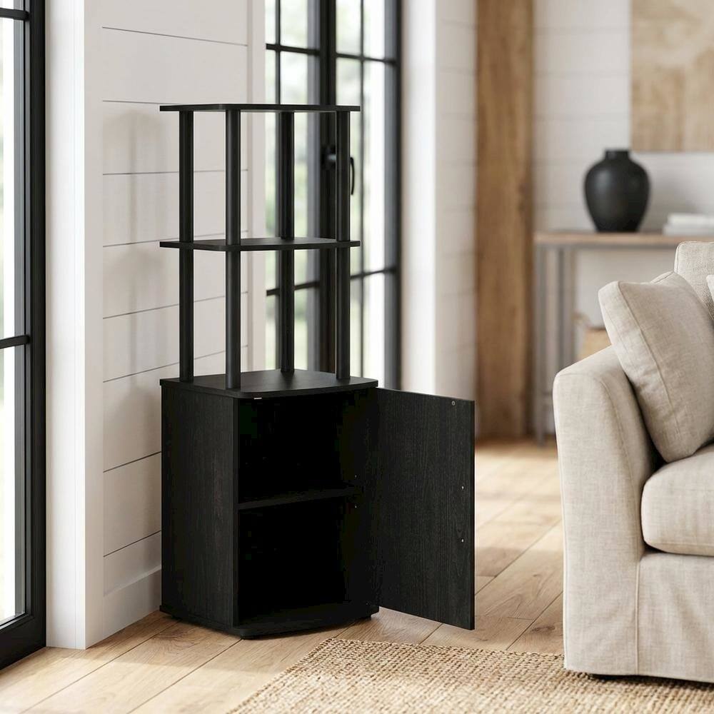 Alt View 1. FurniFact - Wooden TV Stand with Storage Cabinet and Tall Design in Blackwood/Black - Black.