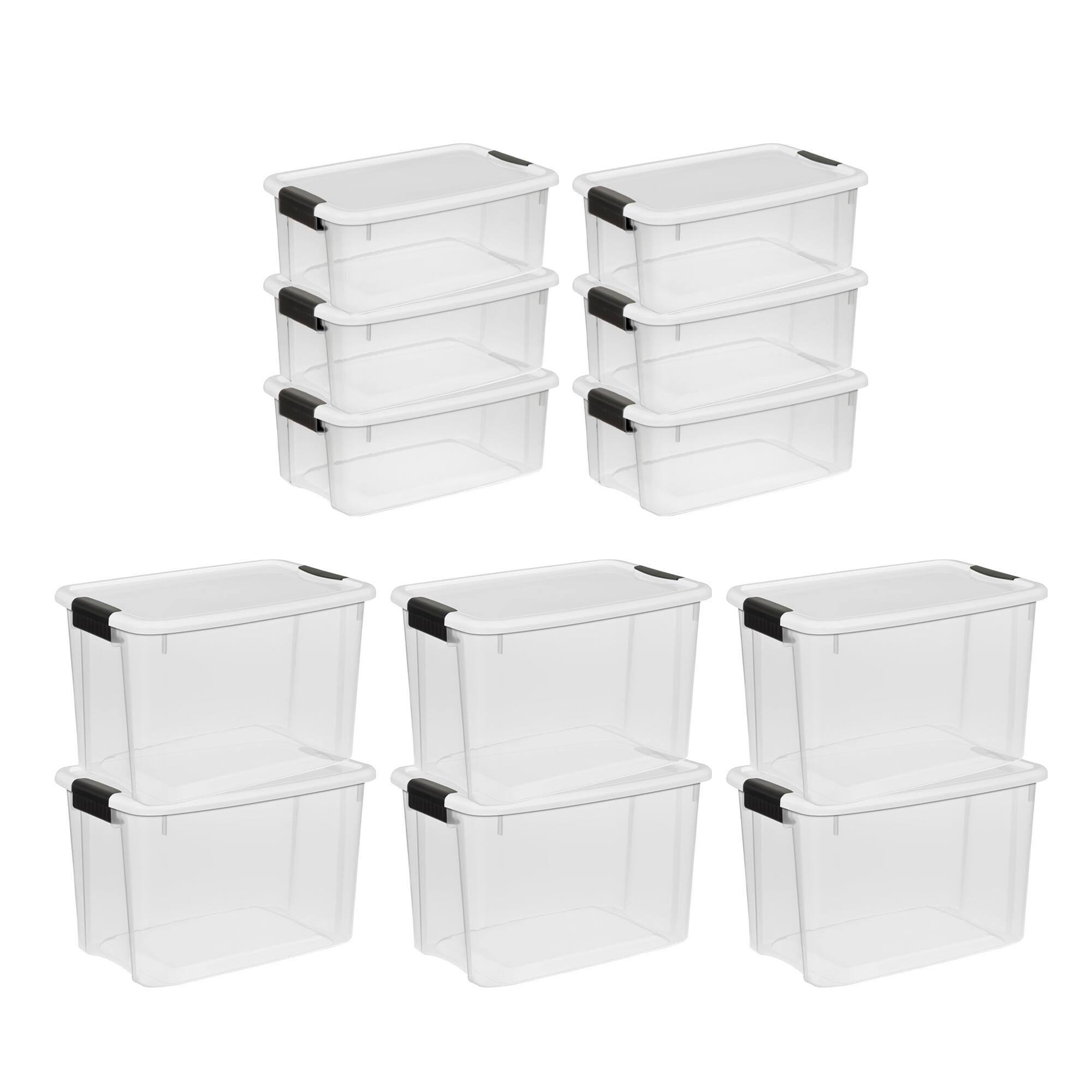 Sterilite - 30 Qt 6-Pack & 18 Qt 6-Pack Clear Plastic Stackable Storage Bin w/ Lid