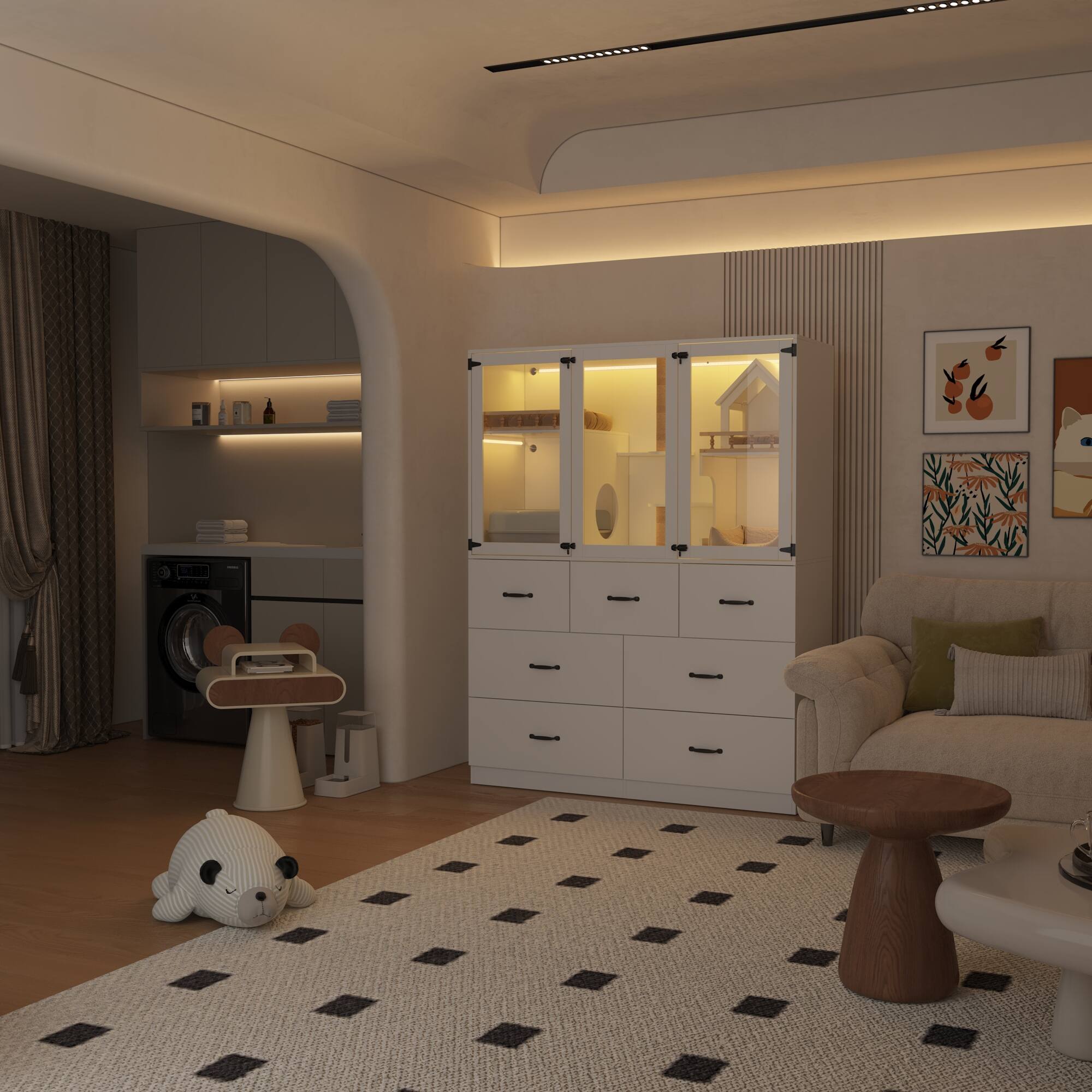 Alt View 9. Famapy - Large Multi-Level Cat Cabinet with Hidden Litter Box, Climbing Tower, Scratching Posts & Storage Luxury Cat Furniture.