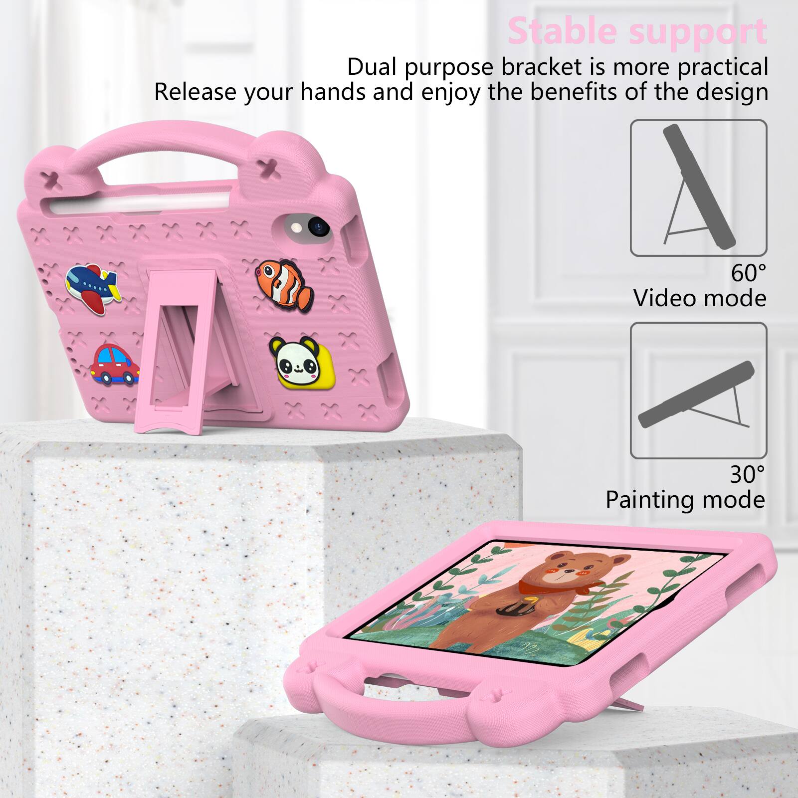 Stable support  
Dual purpose bracket is more practical  
Release your hands and enjoy the benefits of the design  

60° Video mode  
30° Painting mode