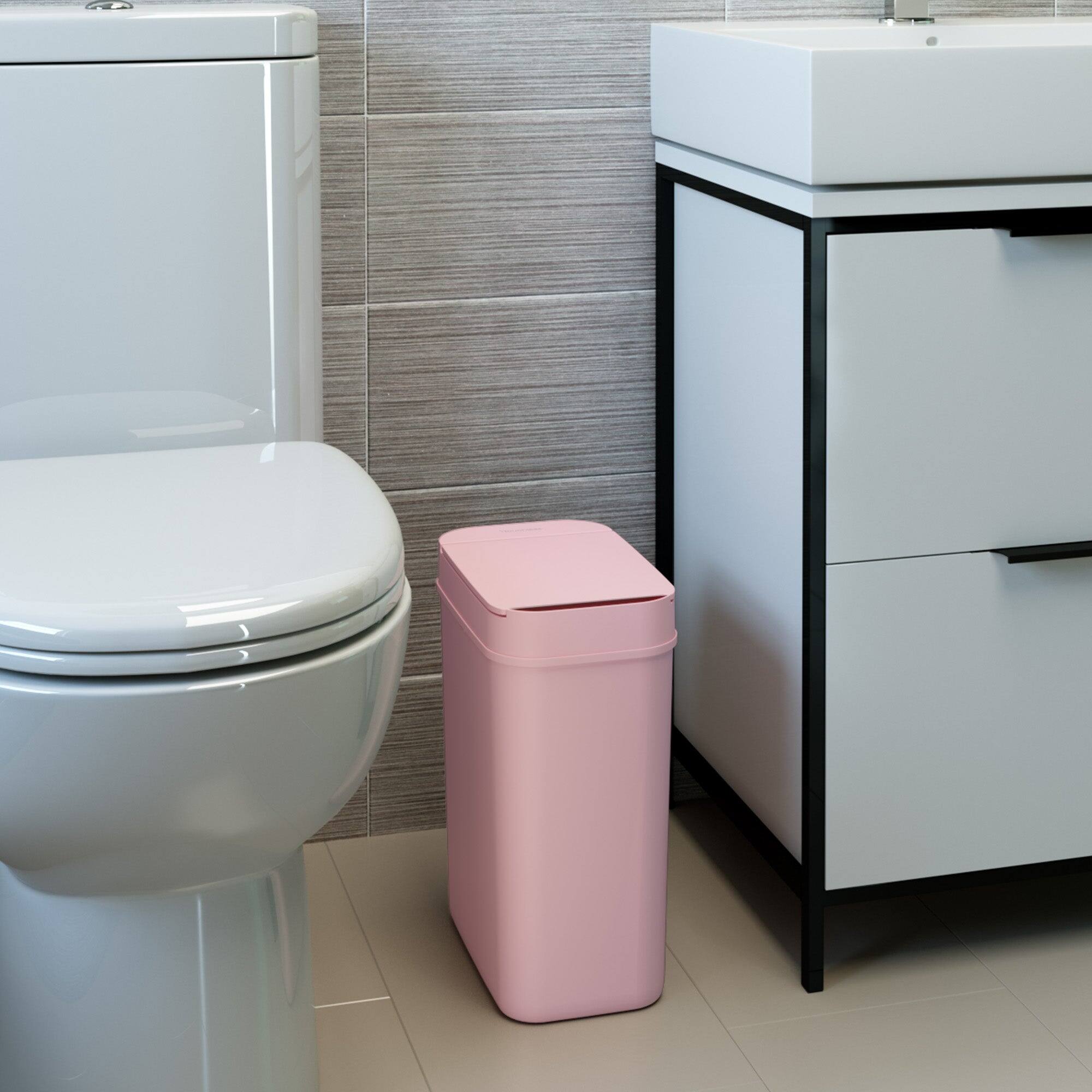 Back. iTouchless - 3 Gallon Plastic Sensor Bathroom Trash Can - Pink.