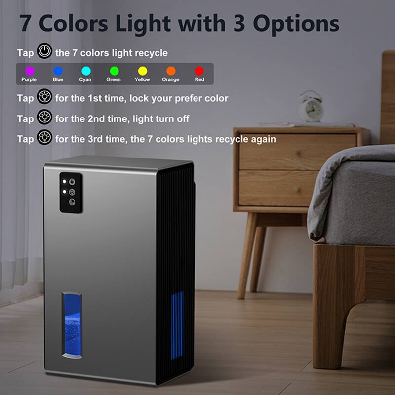 7 Colors Light with 3 Options

Tap the 7 colors light recycle: Purple, Blue, Cyan, Green, Yellow, Orange, Red

Tap for the 1st time, lock your preferred color

Tap for the 2nd time, light turn off

Tap for the 3rd time, the 7 colors lights recycle again