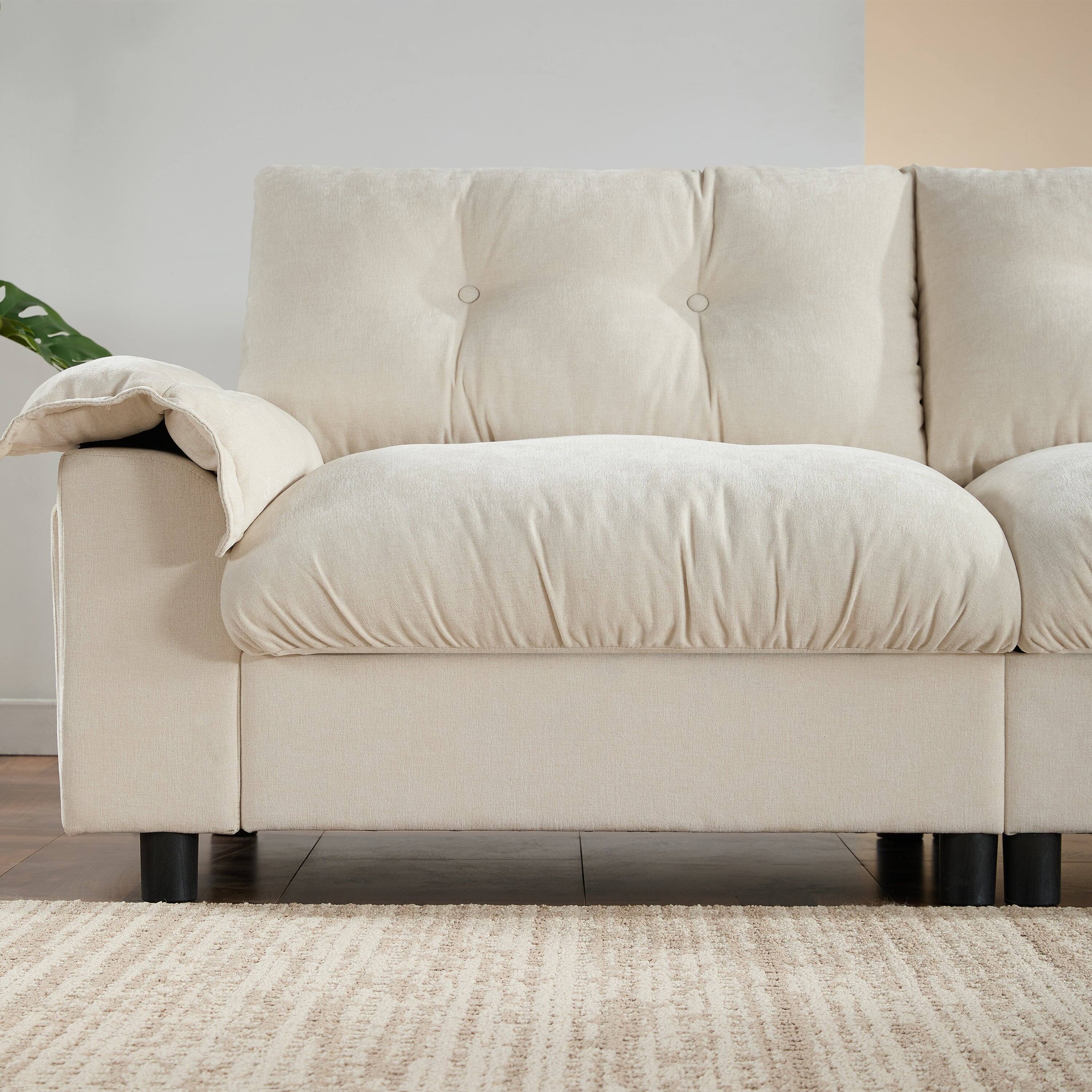 Alt View 2. Boyel Living - L-Shaped Sectional Sofa Tufted Design Multifunctional Armrest Beige Chenille 4 Seat - Beige.