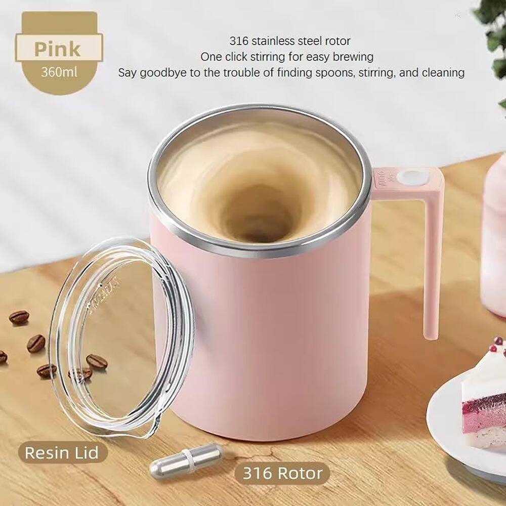 Pink 360ml  
316 stainless steel rotor  
One click stirring for easy brewing  
Say goodbye to the trouble of finding spoons, stirring, and cleaning  

Resin Lid  
316 Rotor
