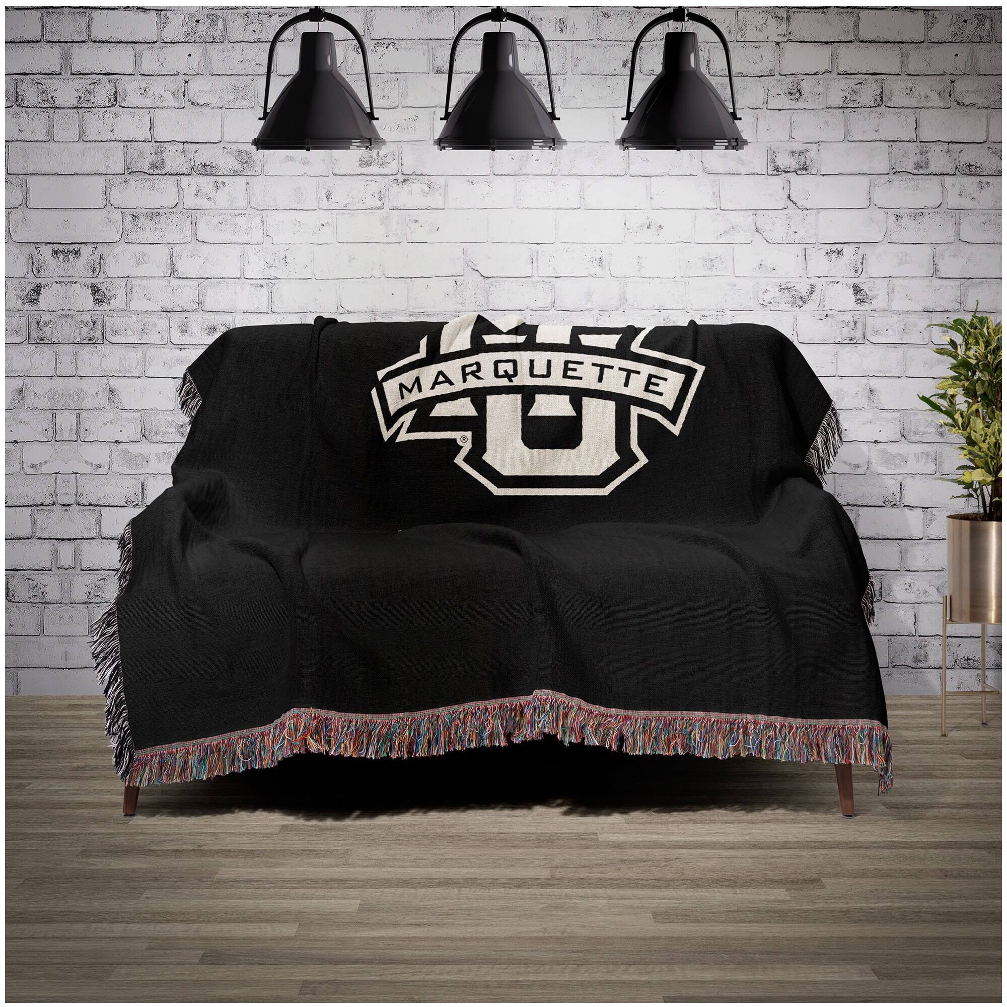 Alt View 1. Chad & Jake - Marquette Golden Eagles Woven Blanket - Black.