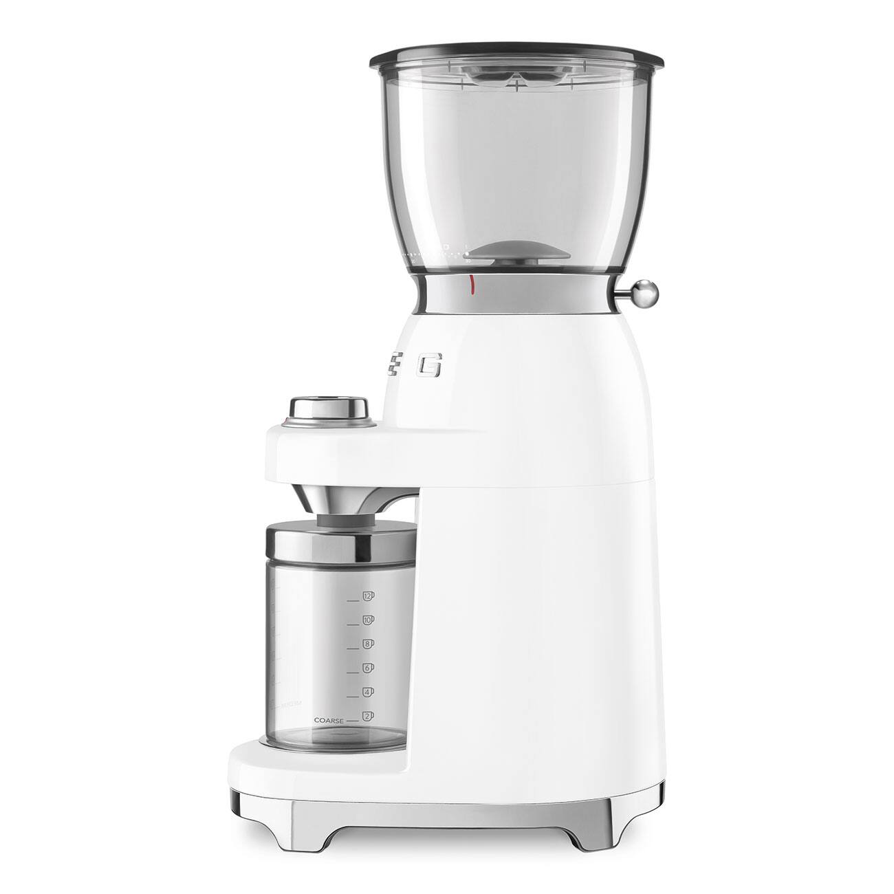 Angle. SMEG - CGF11 Coffee Grinder - White.