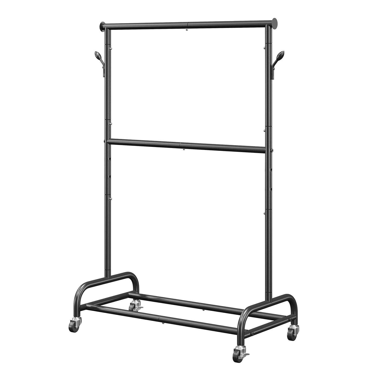 Alt View 5. VEVOR - Clothes Rack, Rolling Clothing Garment Rack with Adjustable Crossbar and Side Hooks, 150 lbs Load Capacity - Black.