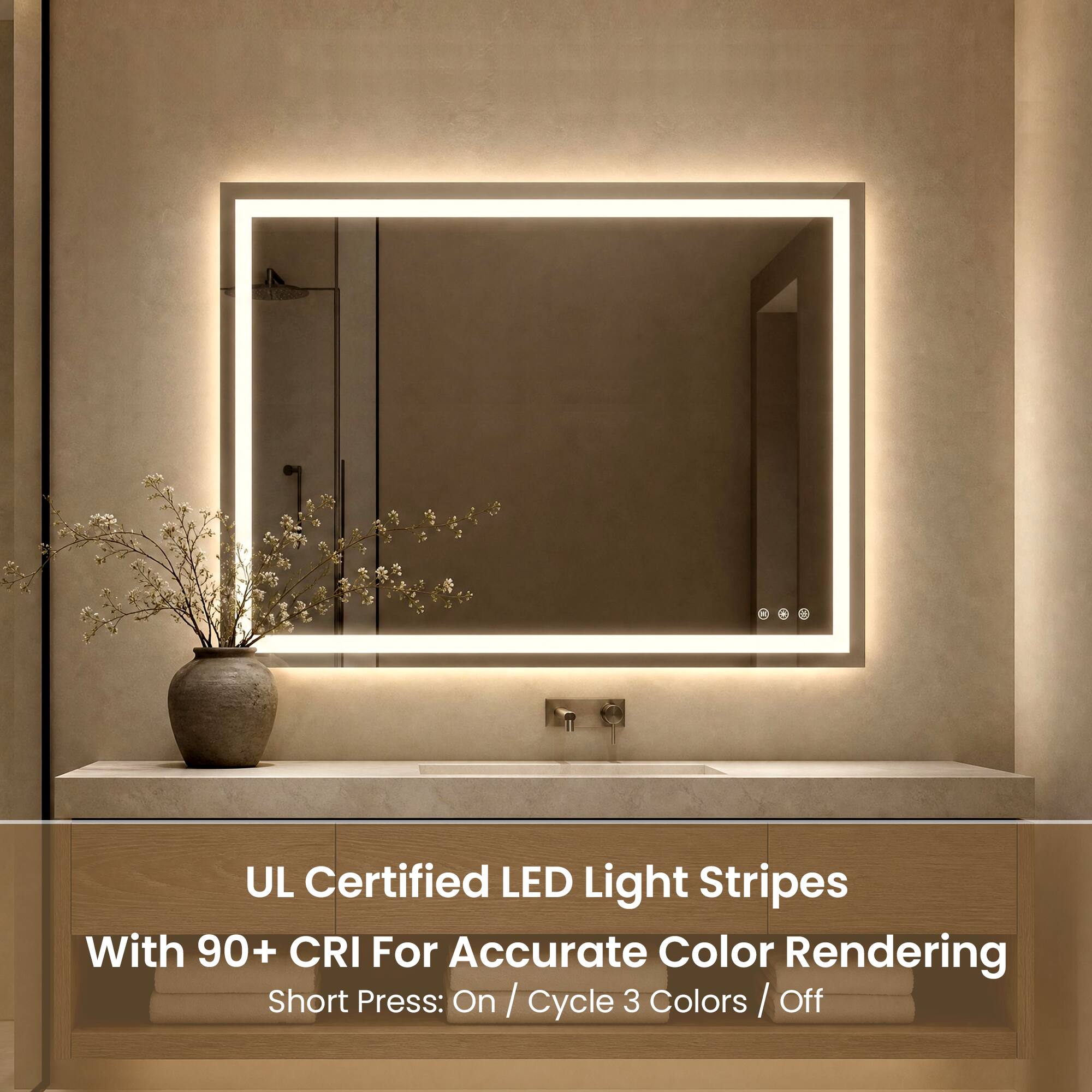 UL Certified LED Light Stripes With 90+ CRI For Accurate Color Rendering Short Press: On / Cycle 3 Colors / Off