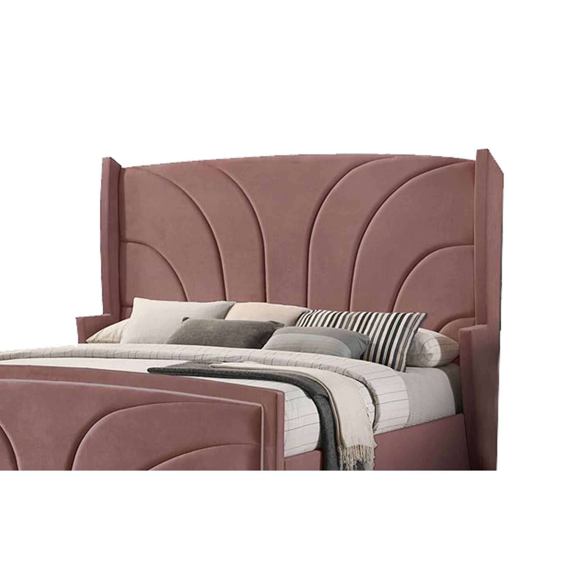 Alt View 2. Manhattan Lane - Kerith Modern Wood King Size Bed, Wingback Frame, Pink Velvet, Chrome Legs - Pink, Chrome.