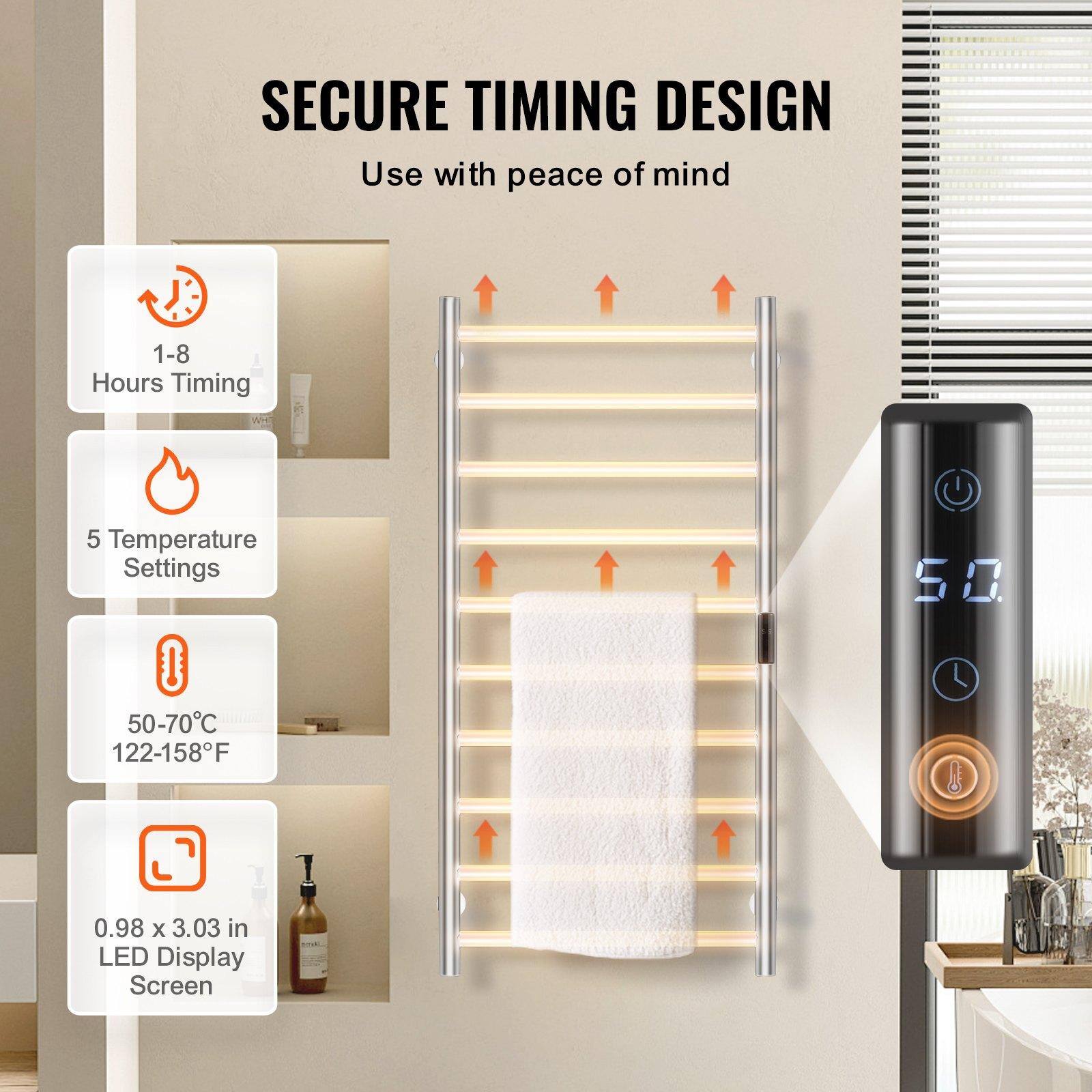 SECURE TIMING DESIGN  
Use with peace of mind  

1-8 Hours Timing  
5 Temperature Settings  
50-70°C (122-158°F)  
0.98 x 3.03 in LED Display Screen