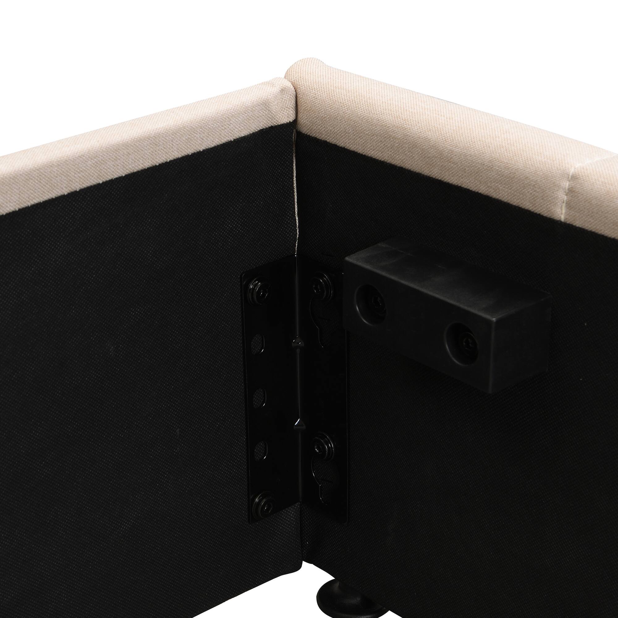 Alt View 7. GOODSILO - Queen Size Upholstered Platform Bed with Hydraulic Storage System - Beige.