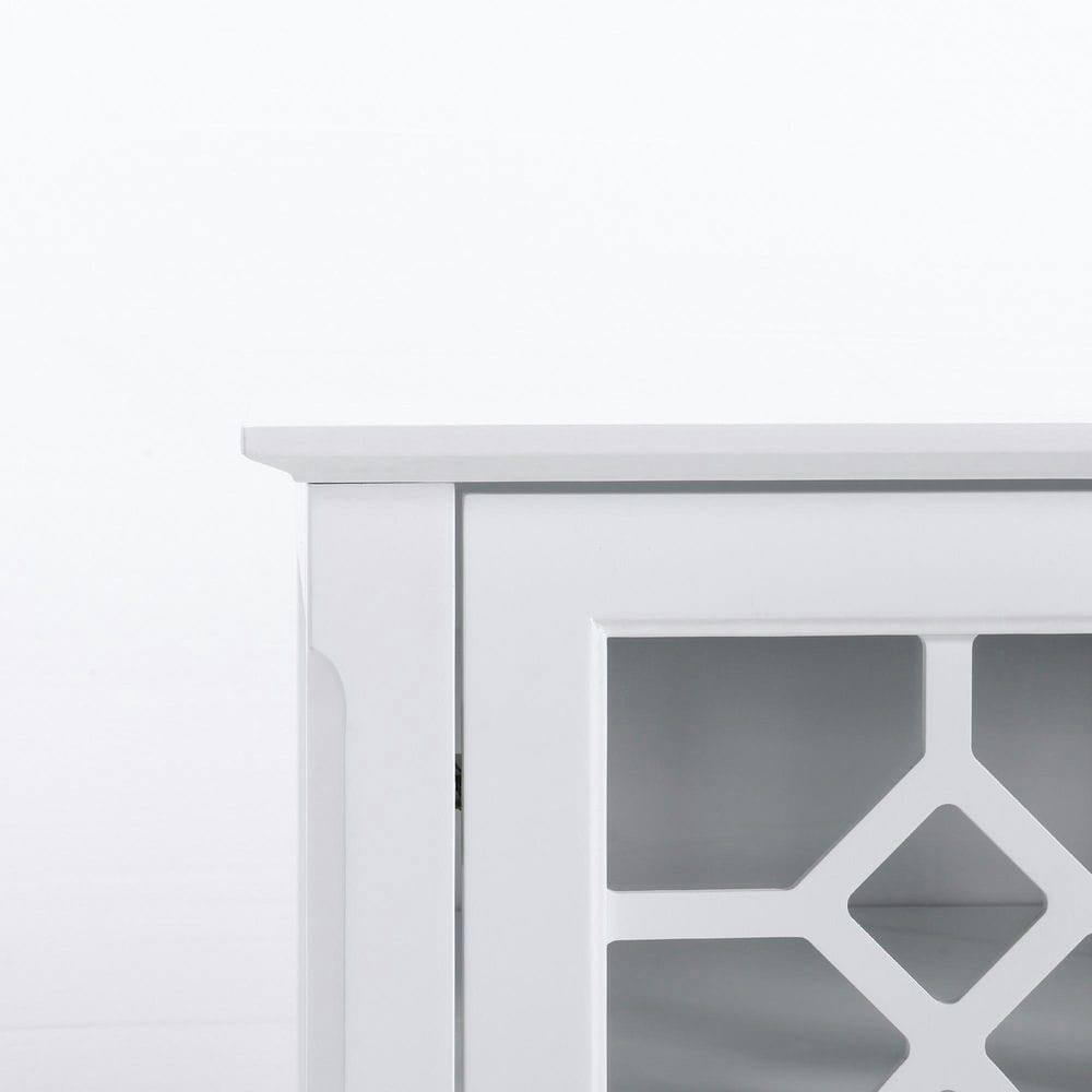 Angle. Kadyn - Sideboard Buffet with Glass Door Front and Adjustable Interior Shelves, White - White.