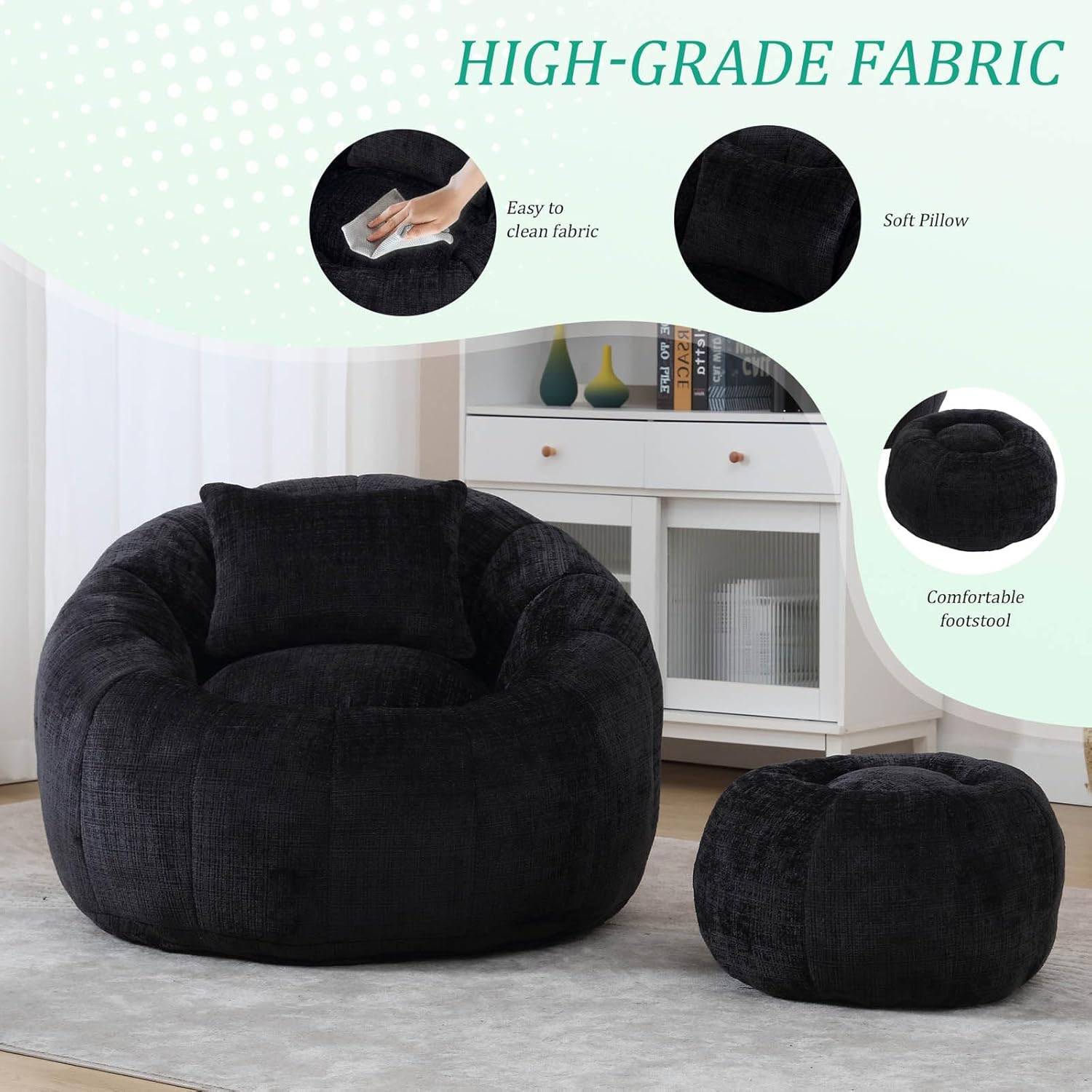 HIGH-GRADE FABRIC

- Easy to clean fabric
- Soft Pillow
- Comfortable footstool