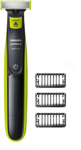 Angle Zoom. Philips Norelco OneBlade hybrid electric trimmer and shaver, QP2520/70 - Black And Lime Green.