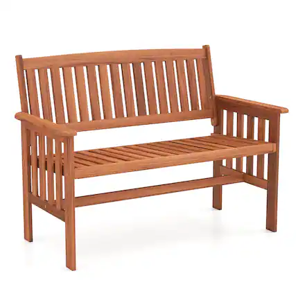 Front. Gymax - Gymax Outdoor Wood Garden Bench w/Backrest Armrests & Slatted Seat for Front Porch - Yellow.