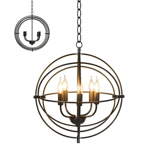 Left. Hivvago - 5 Light Brass Rustic Industrial Rotating Metal Chandelier - Brass, Rustic Brown.