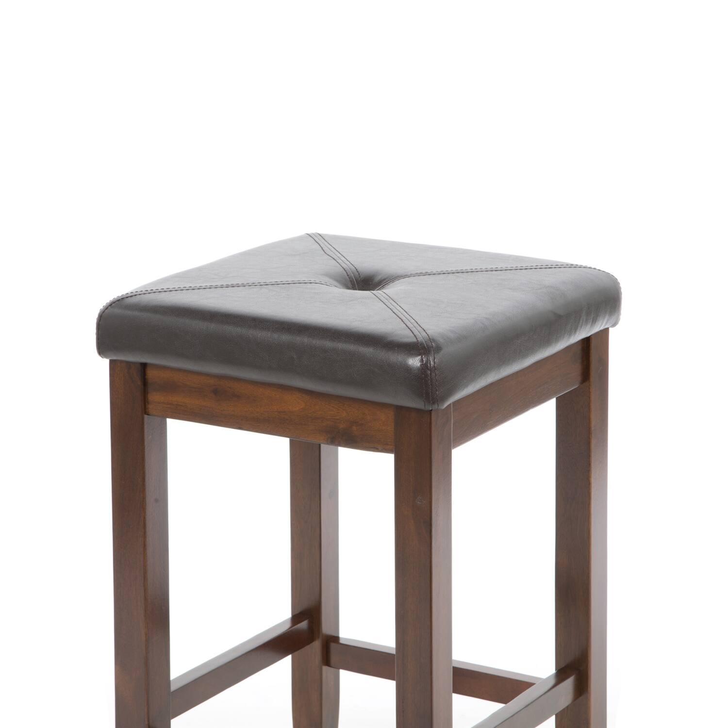 Angle. Hivvago - Set of 2 - Vintage Mahogany Bar Stools with Faux Leather Cushion Seat - Brown.