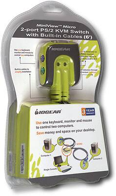 Angle Standard. IOGEAR - MiniView Micro 2-Port KVM Switch with Cables.