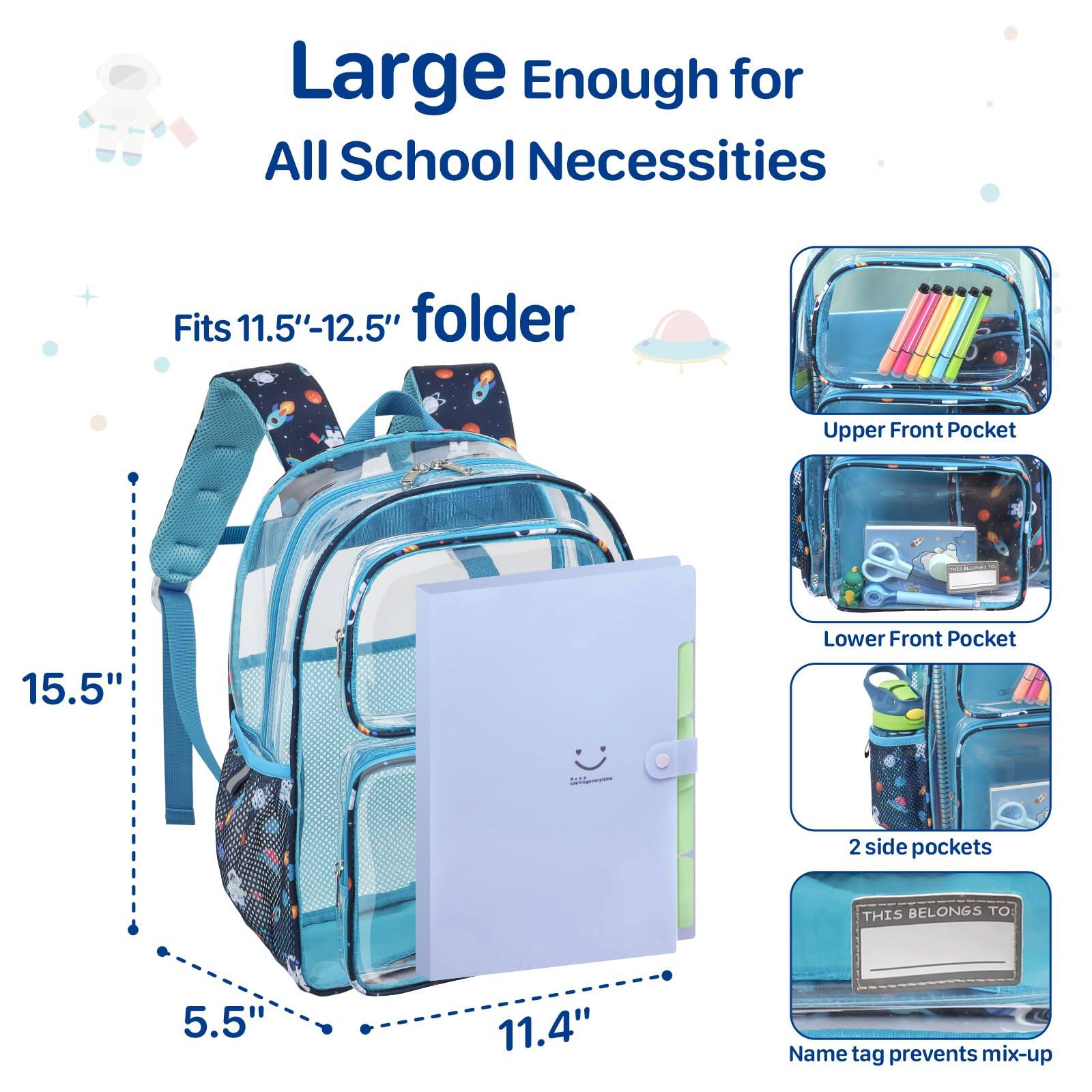 Back. Live At Space - 3pcs Clear Backpack For   15 Inch And Lunch Bag Pencil Case Set  Heavy Duty Transparent Bookbag School See Through Aged - 2pcs, B-deep Purple Unicorn-Backpack & Pencil Cas.