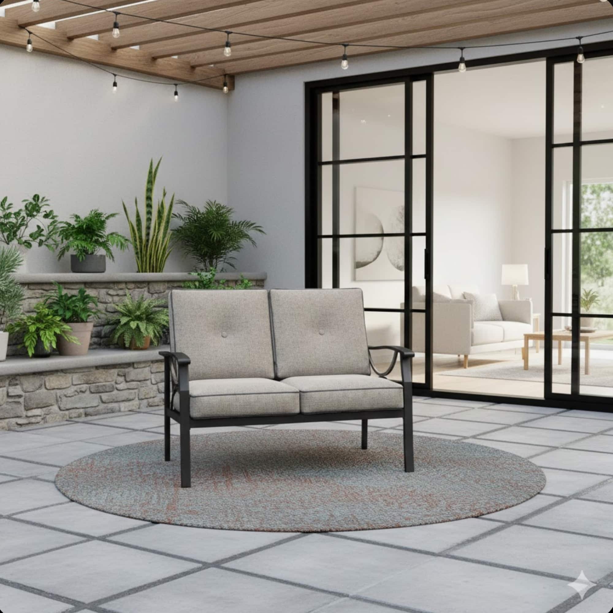 Anysun - Modern Elegant Design Outdoor Loveseat with Steel Frame - Light Khaki