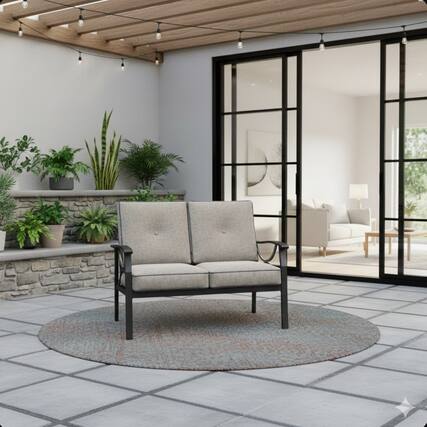 Front. Anysun - 48" All-Weather Metal Loveseat with Beige Cushions, 2-Seat Outdoor Sofa for Patio or Garden - Light Khaki.