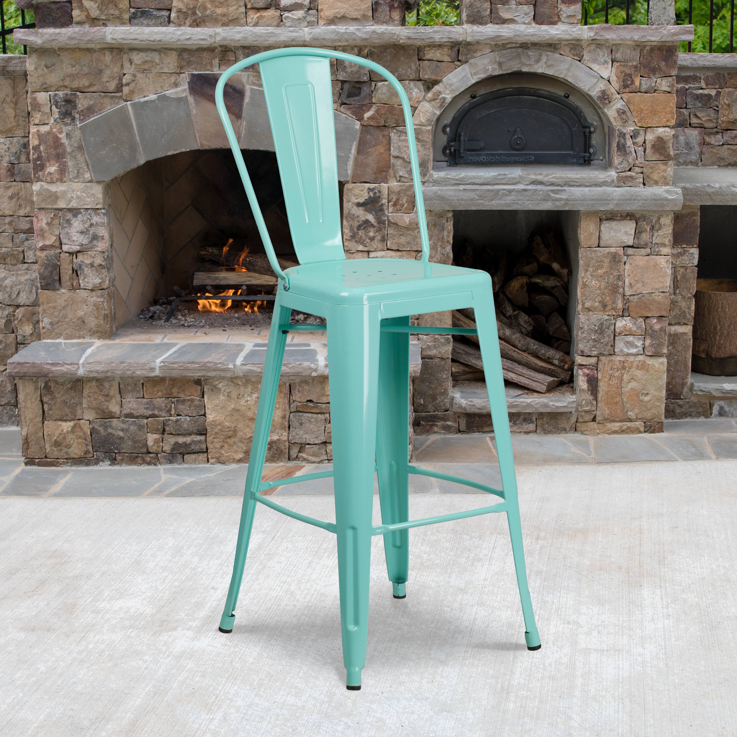 Alt View 2. Emma + Oliver - Commercial Grade 4 Pack 30" High Metal Indoor-Outdoor Barstool with Back - Mint Green.