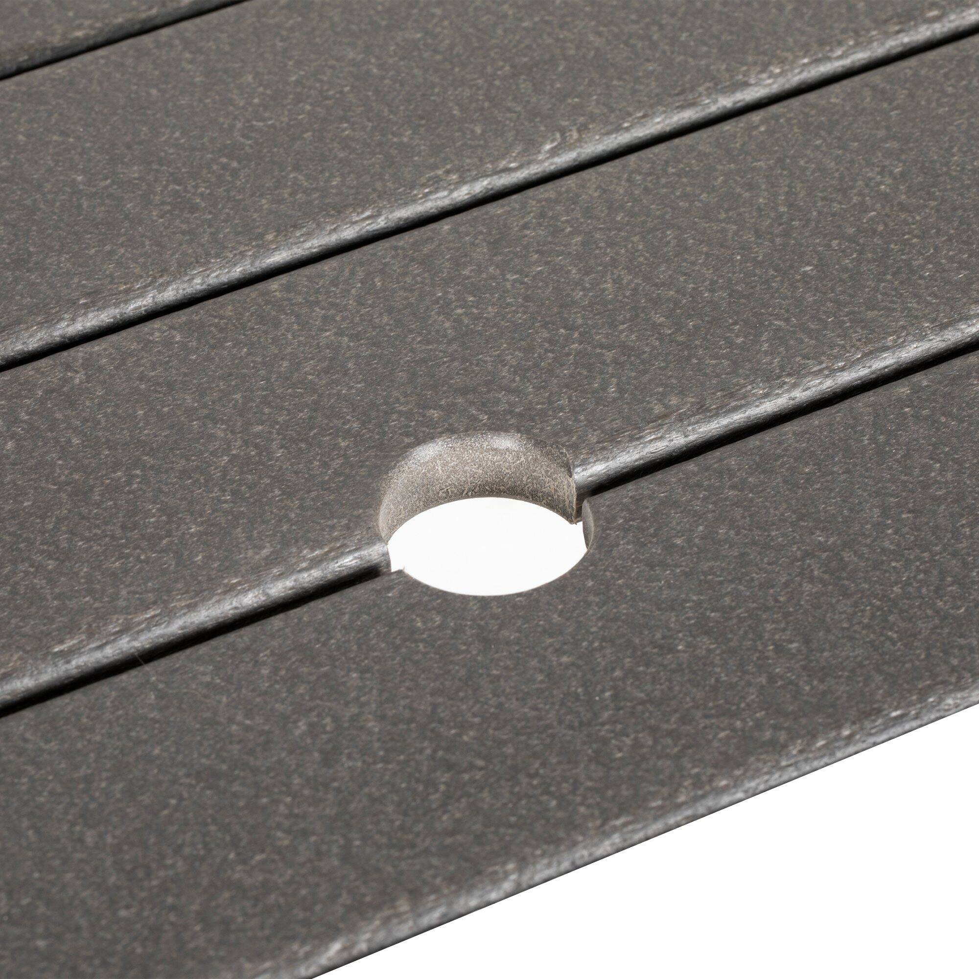 Alt View 8. Outsunny - Round Patio Table with Umbrella Hole, Outdoor Dining Table for 4 People, Aluminum Frame and Slatted HDPE Tabletop - Dark Gray.