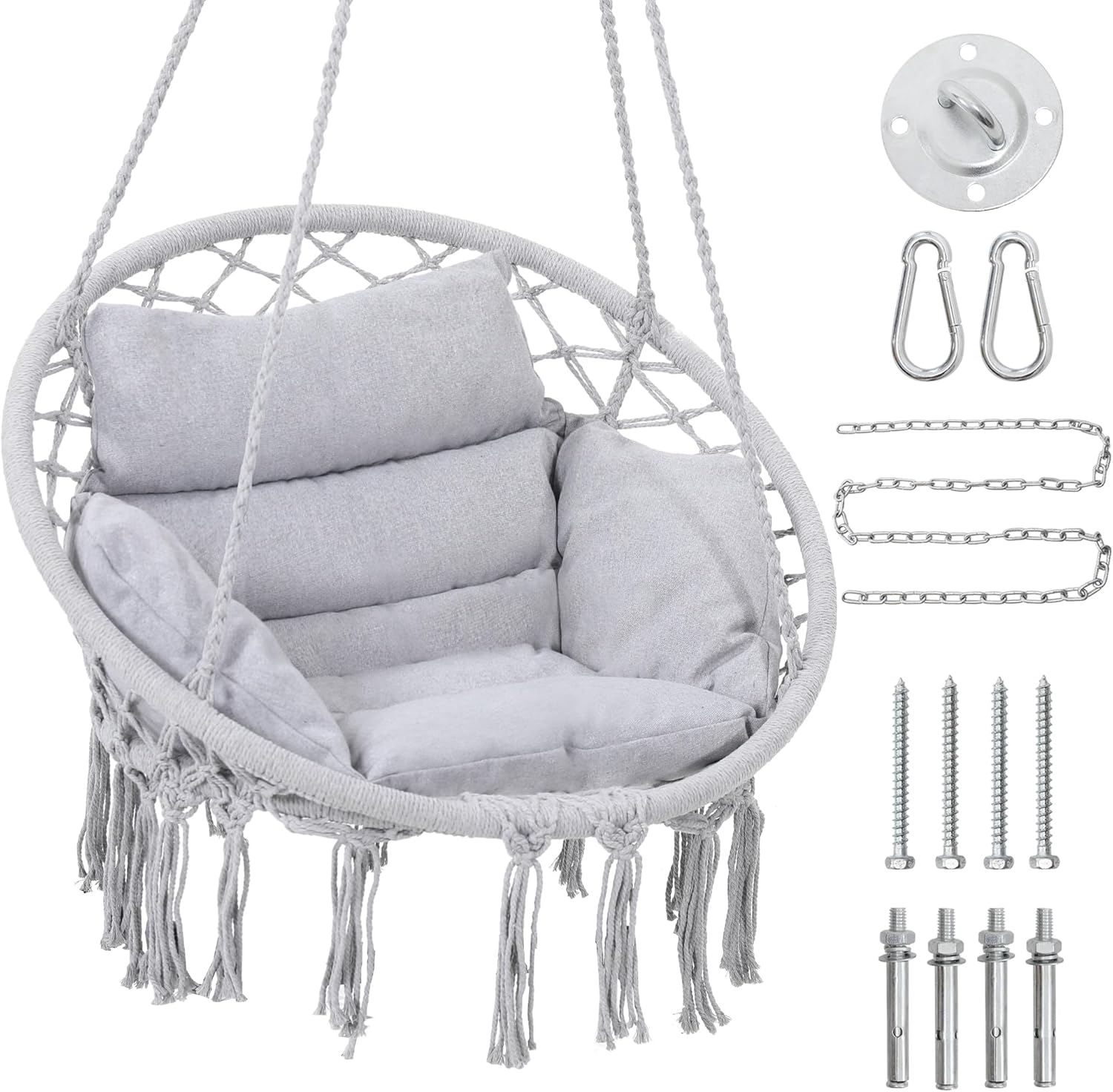 FINEAK - Elegant Macrame Hammock Swing Chair for Indoor & Outdoor Serenity - Gray