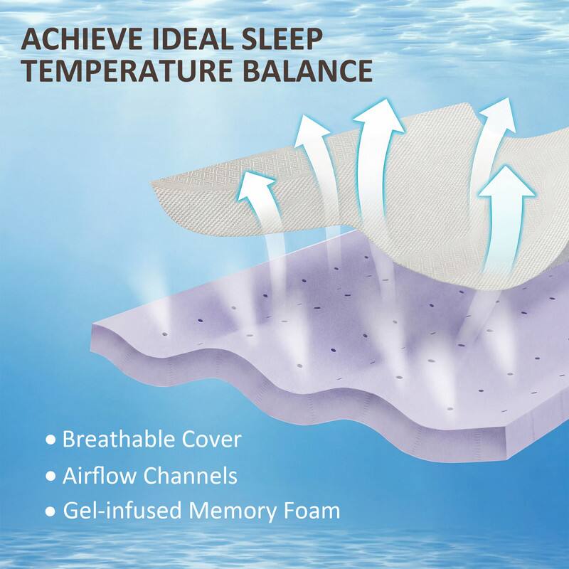 ACHIEVE IDEAL SLEEP TEMPERATURE BALANCE

- Breathable Cover
- Airflow Channels
- Gel-infused Memory Foam