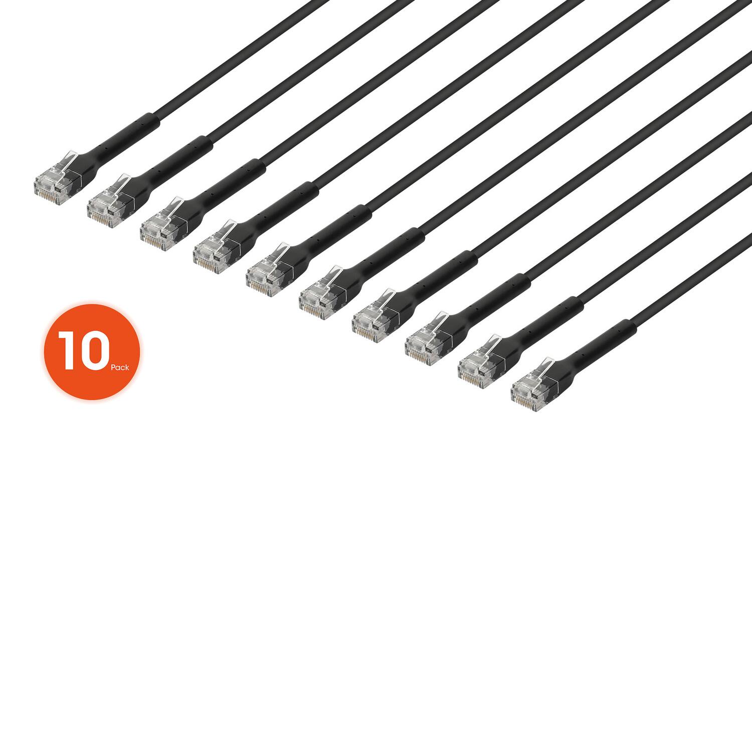 Back. Intellinet - Intellinet Network Solutions 745215 Cat-6 U/utp Flexiboot Slim Network Patch Cable, 10 Pack (10 Ft.; Black) - Black.