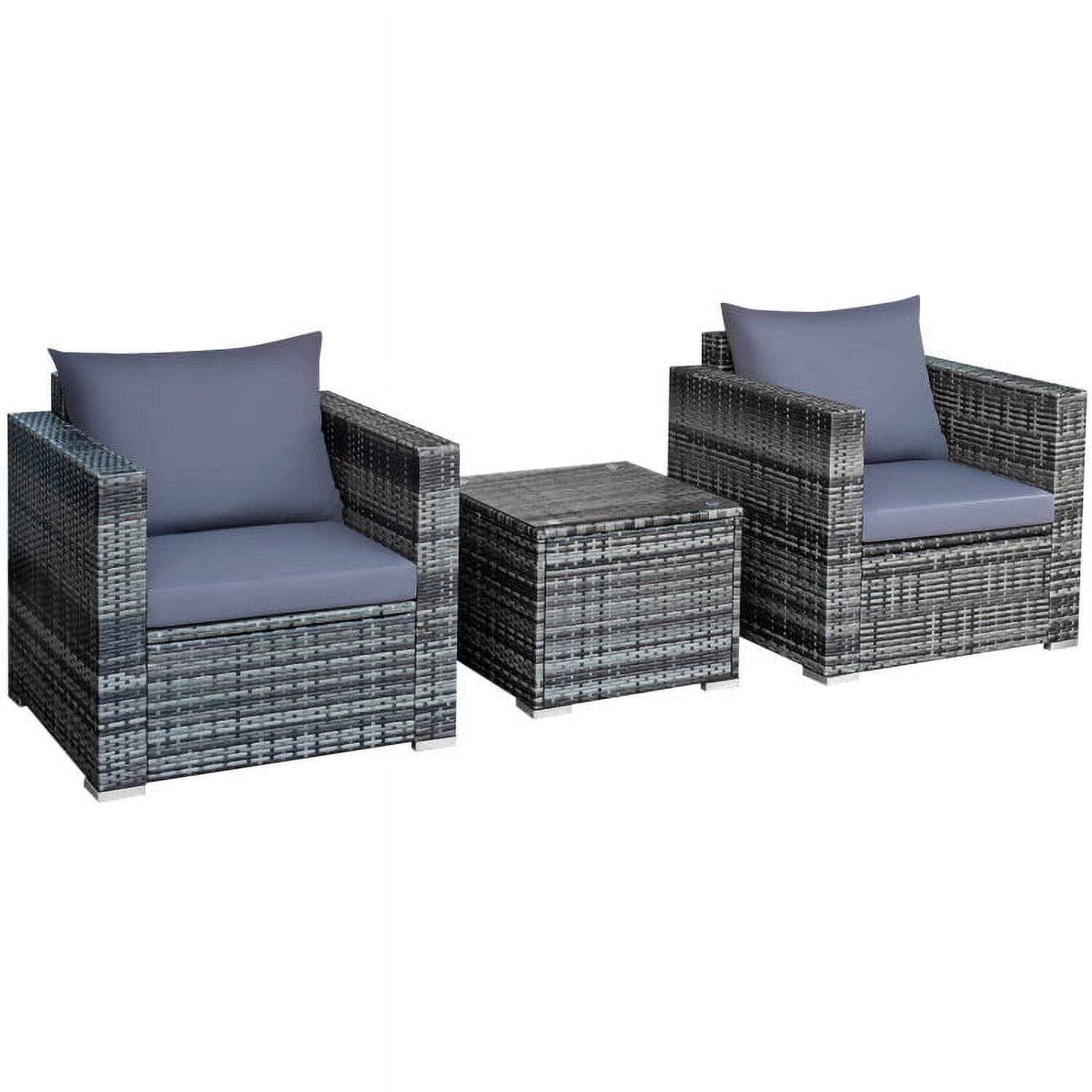 Alt View 4. Kadyn - 3 Pcs Patio Rattan Furniture Bistro Sofa Set with Coffee Table and Cushions-Gray - Gray.