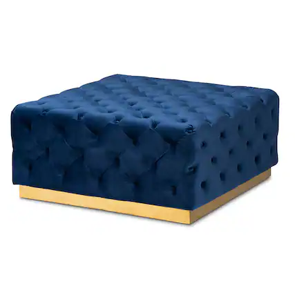 Front. Baxton Studio - Verene Glam and Luxe Velvet Fabric Upholstered Gold Finished Square Cocktail Ottoman - Royal Blue/Gold.