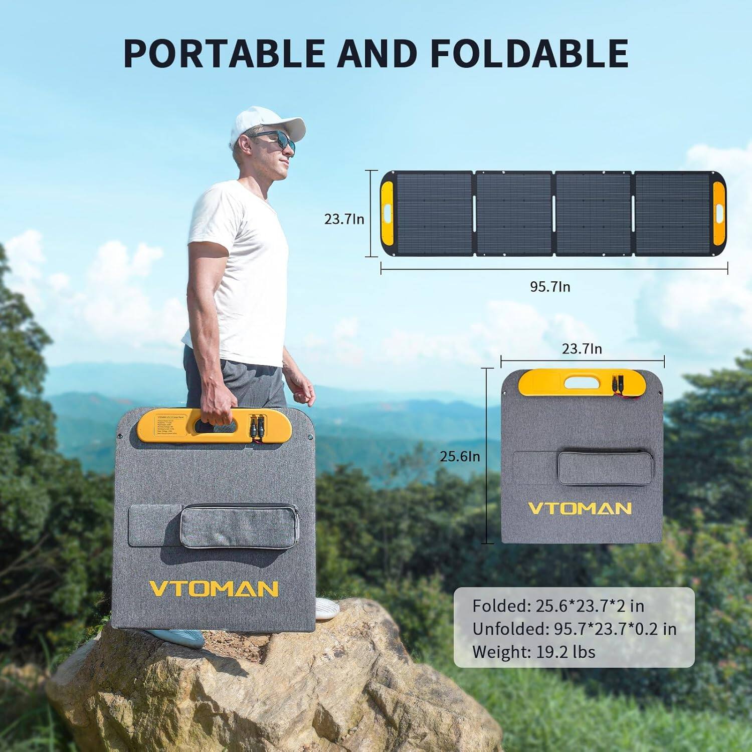 PORTABLE AND FOLDABLE

VTOMAN

Folded: 25.6*23.7*2 in  
Unfolded: 95.7*23.7*0.2 in  
Weight: 19.2 lbs