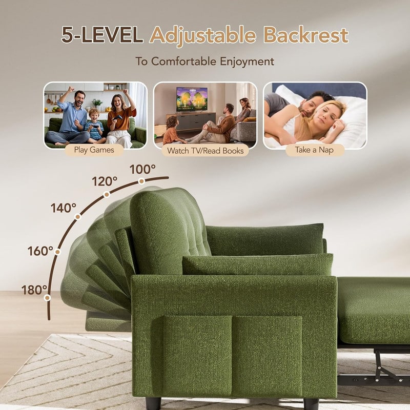 5-LEVEL Adjustable Backrest for Comfortable Enjoyment: Play Games (120°), Watch TV/Read Books (100°), Take a Nap (140°, 160°, 180°).