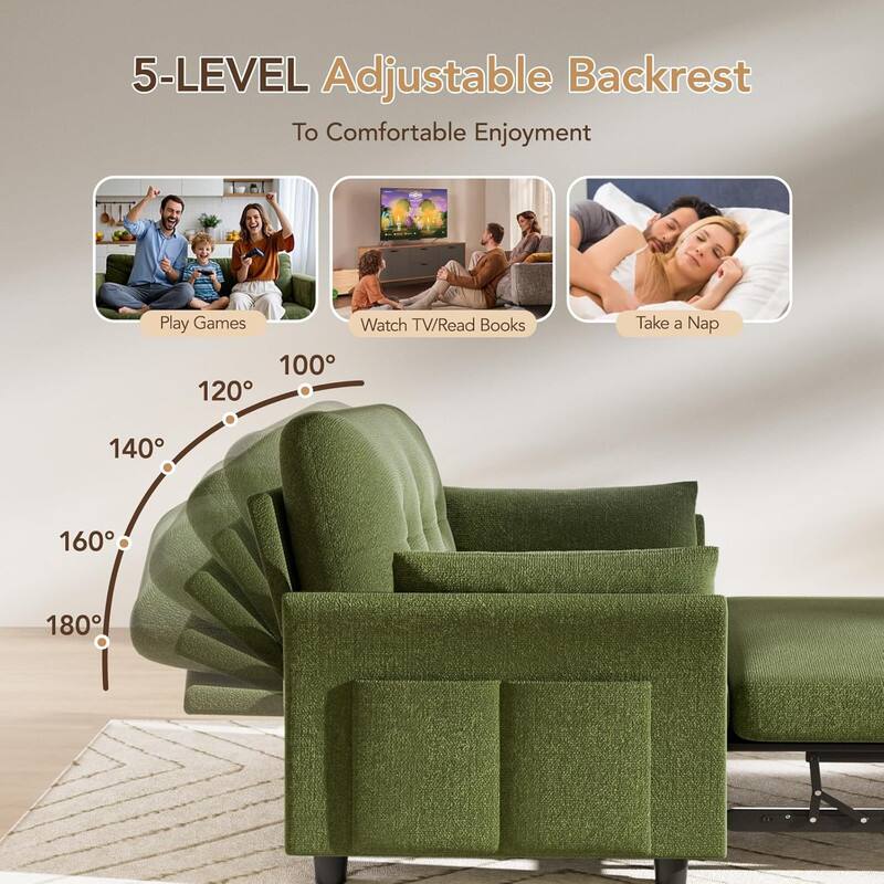5-LEVEL Adjustable Backrest for Comfortable Enjoyment: Play Games (120°), Watch TV/Read Books (100°), Take a Nap (140°, 160°, 180°).