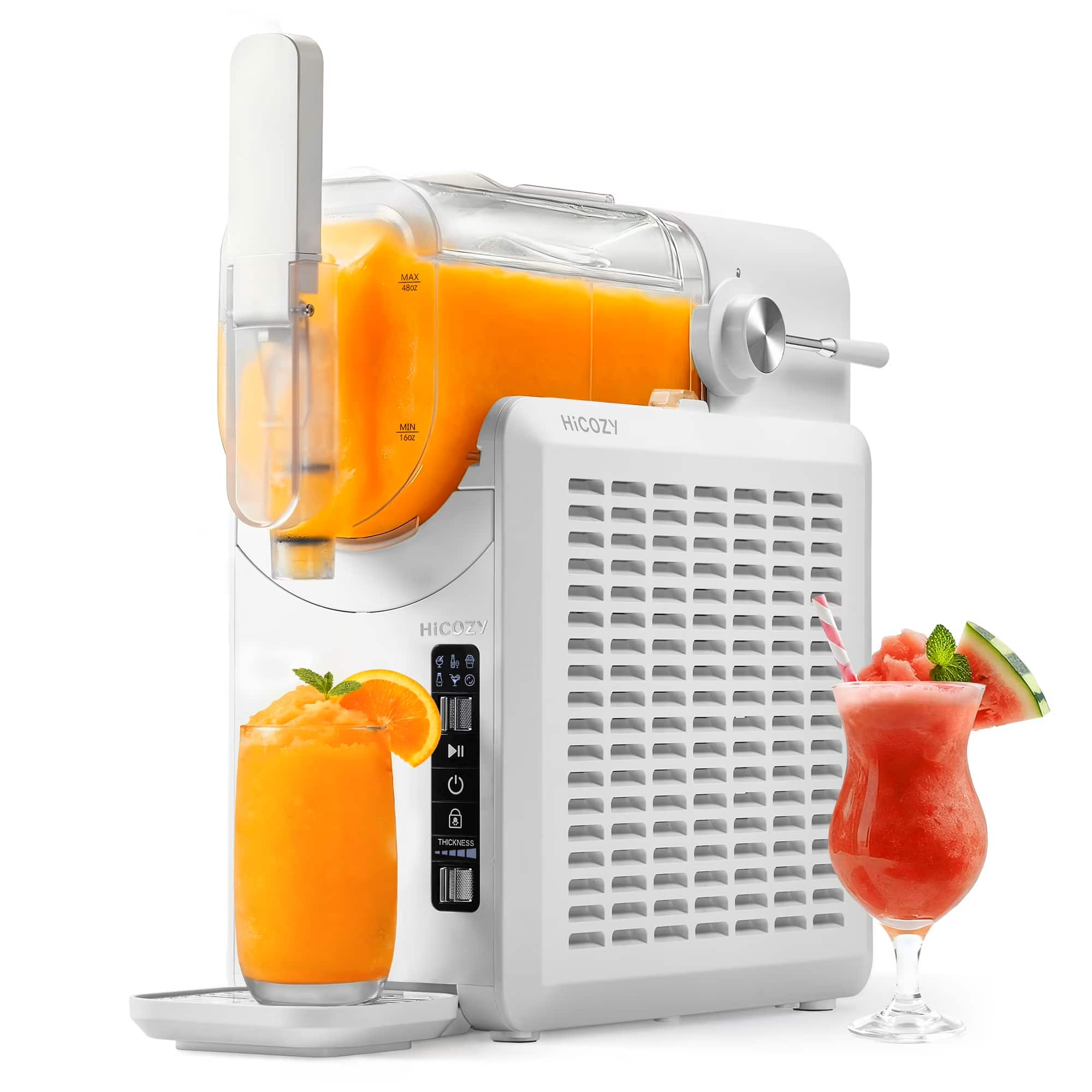HICOZY - F1 Slushie Machine, No Ice Needed, Self-Cleaning, 5 Presets for Milkshakes, Cocktails, Frappés & More - White