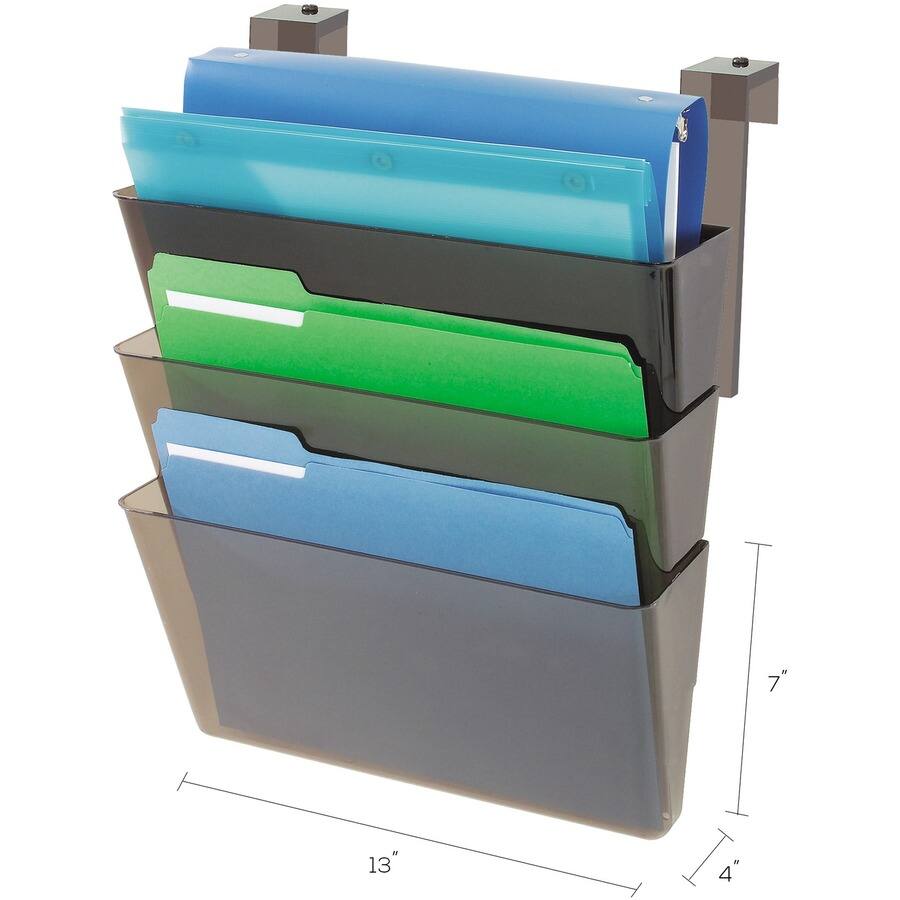 Angle. Deflecto - Deflecto Stackable DocuPocket for Partition Walls - 3 Pockets - 3 Compartments - 7" Height x 13" Width x 4" Depth - Smok.