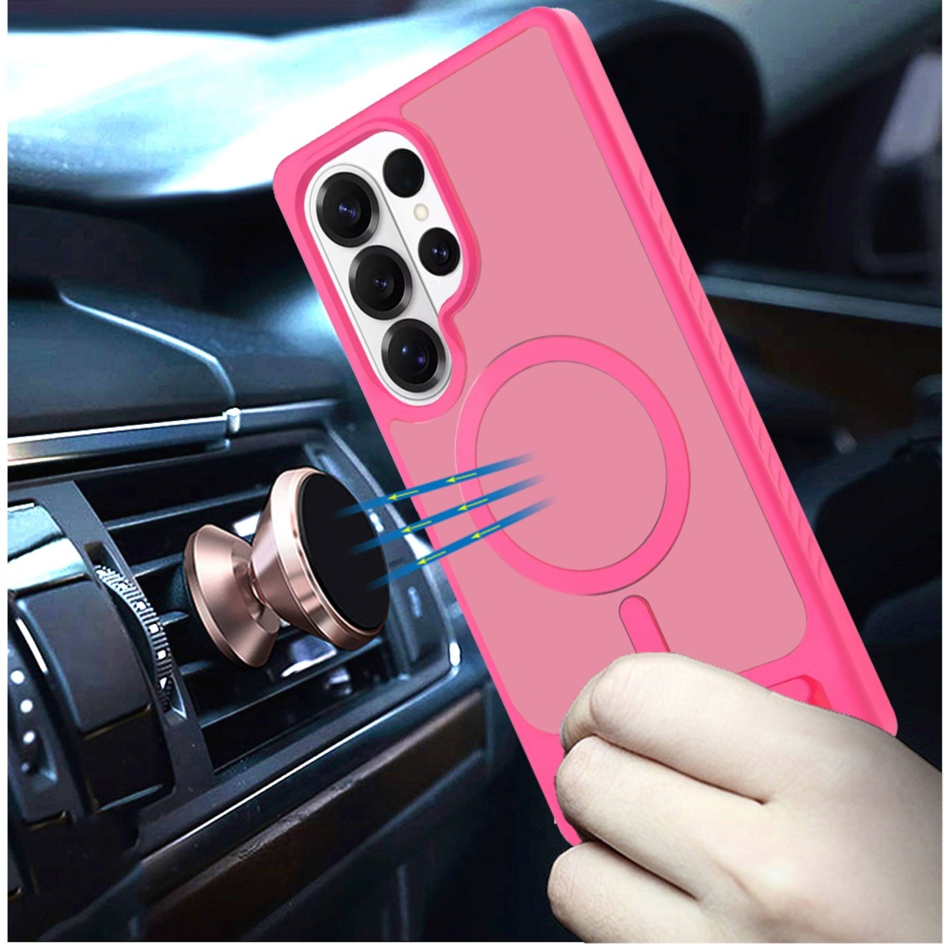 Left. Kitcheniva - Case Magnetic Circle With Metal Kickstand And Tempered Glass For Samsung S26 Ultra Hot Pink - Hot Pink.