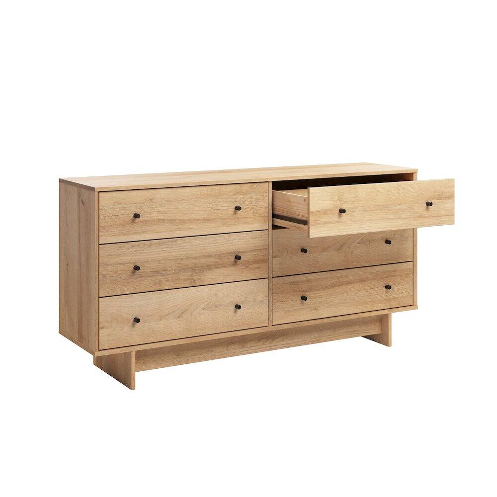 Angle. Prepac - Finnley 6-Drawer Dresser in Natural Oak, Dresser for Bedroom, Living Room - Natural.