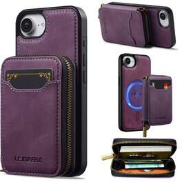 Dteck - 2-in-1 Magnetic Detachable Zipper Wallet Case for Apple iPhone 17e, RFID Blocking PU Leather Phone Cover - Purple