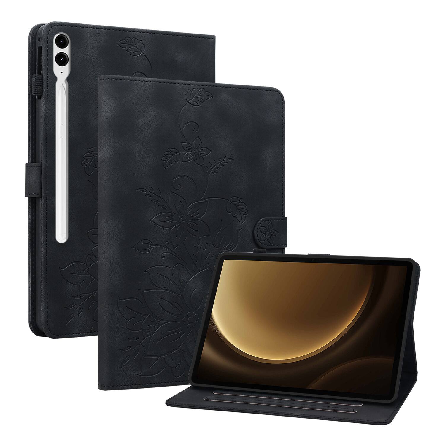 Front. Dteck - Case for Samsung Galaxy Tab S9+/S9 Plus 12.4" 2023 (SM-X810),Embossed Pattern PU Leather Flip Card Holder Stand Cover - Black.
